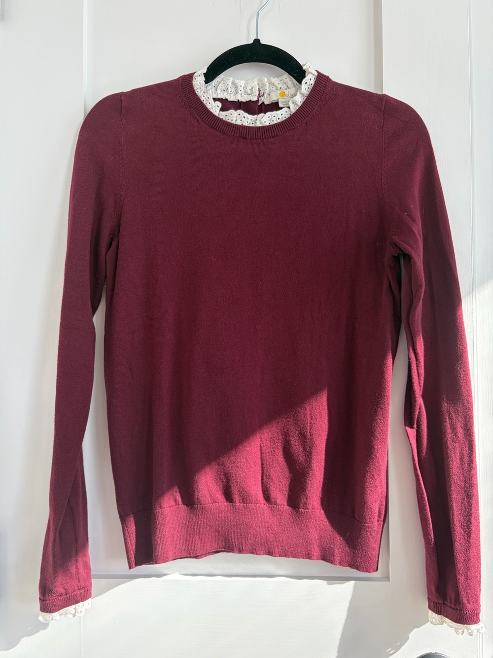 Boden Women’s Ruffle Neck and Cuff Sweater Burgundy Red Size XS